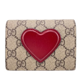 GUCCI 648848 Heart Motif Wallet Compact GG Supreme Bifold Brown Women's