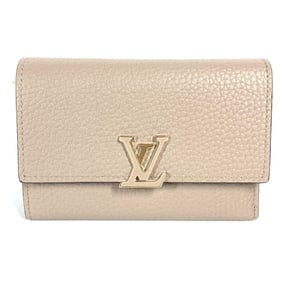 LOUIS VUITTON M62159 Portefeuille Capucines Compact Tri-fold Wallet in Taurillon Leather, Beige,