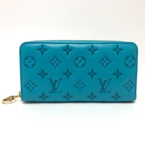 LOUIS VUITTON M81512 Monogram Embossed Zippy Wallet, Round Zipper Long Leather, Unisex, Blue
