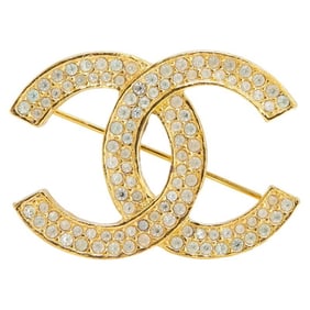 Vintage Chanel Coco Mark Rhinestone Brooch, Gold Plated, Women's