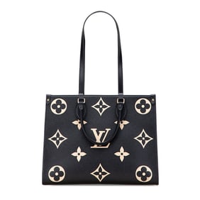 Louis Vuitton Two-Tone Monogram Empreinte On-the-Go MM Tote Bag/Shoulder Bag M45495 Black/Beige