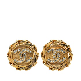 Vintage Chanel Coco Mark Rhinestone Earrings, Gold Plated, Women's, CHANEL