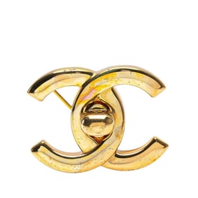 Chanel Coco Mark Turn Lock Brooch, Gold Plated, Women's, CHANEL