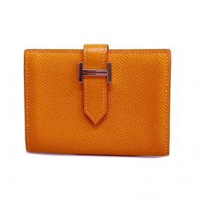 Hermes Business Card Holder/Card Case Bearn Veau Epsom Orange ?L Engraved Men's Women's