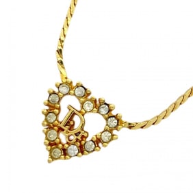 Christian Dior Necklace Heart Motif GP Plated Rhinestone Gold Ladies