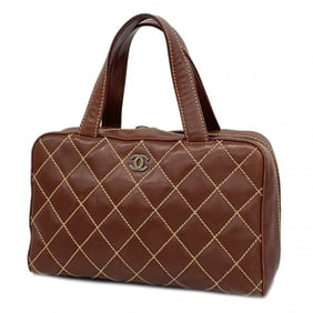 Chanel handbag wild stitch lambskin brown ladies