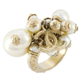 Chanel Ring Coco Mark GP Plated Fake Pearl Champagne Gold Size 13 for Women