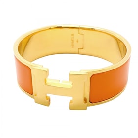 Hermes Bangle Click Clack GM GP Plated Gold Orange Ladies