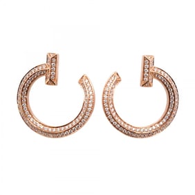 Tiffany T-One Pave Earrings, K18PG Pink Gold, Diamond, 0.24ct, Women's