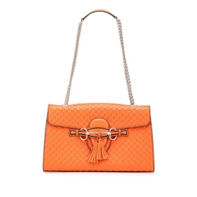 Gucci Micro Guccissima Emily Medium Chain Shoulder Bag 449635 Orange Leather Women's GUCCI