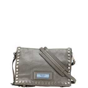 Prada Etiquet Studded Crossbody Shoulder Bag 1BD082 Gray Leather Women's PRADA