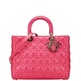 Christian Dior Dior Cannage Lady Large Shoulder Bag/Handbag, 2-Way, Pink Leather, Women's,