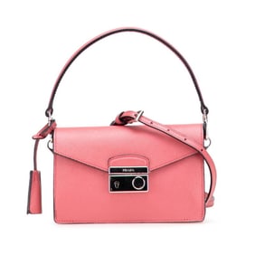 Prada 2-way handbag/shoulder bag in pink Saffiano leather for women.