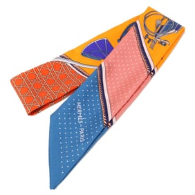 HERMES H063156S Les Voitures a Transformation Folding Canopy Carriage Silk Twilly Scarf Orange