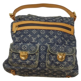 LOUIS VUITTON 2005 M95048 Monogram Denim Baggy GM Handbag Shoulder Bag Blue Canvas Women's