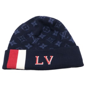 LOUIS VUITTON M77955 Bonnet LV Varsity Knit Cap Beanie Hat, Size Small, Navy, Men's