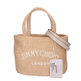 JIMMY CHOO J000159986001 BEACH TOTE E W MINI Raffia with Logo Embroidery, 2-Way Shoulder and