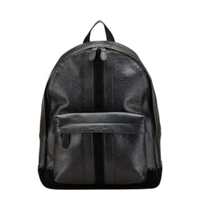 Coach logo backpack, black leather sweatshirt, women's.