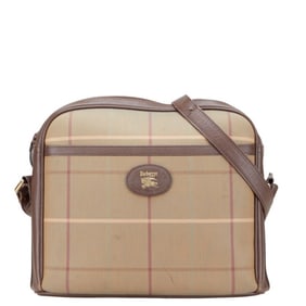 Burberry Check One-Shoulder Bag Khaki Brown Canvas Leather Women's BURBERRY