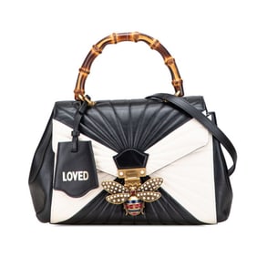 Gucci Bamboo Queen Margaret Handbag/Shoulder Bag, 2-Way, 476531, Black Leather, Women's, GUCCI