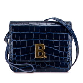 Balenciaga B Logo Crocodile Embossed Shoulder Bag 592898 Navy Leather Women's BALENCIAGA