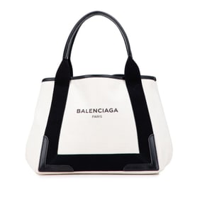Balenciaga Navy Cabas S Handbag Tote Bag 339933 Ivory Black Canvas Leather Women's BALENCIAGA