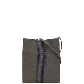 Hermes Air Line Crossbody Shoulder Bag Pochette Gray Black Canvas Women's HERMES