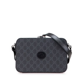 Gucci GG Supreme Hard Trunk Crossbody Shoulder Bag/Camera Bag 724717 Black/Grey Leather Women's