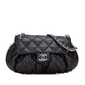 CHANEL Matelasse Chain Around Shoulder Bag A49889 Black Lambskin Women's