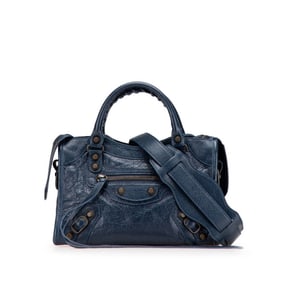 Balenciaga Classic Mini City Handbag/Shoulder Bag, Navy Leather, 2-Way, Women's