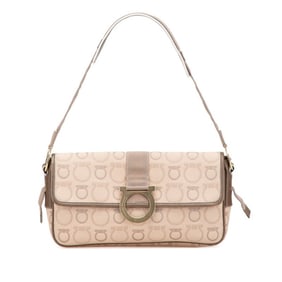 Salvatore Ferragamo Gancini One-Shoulder Bag/Handbag AF-21 5380 Beige/Brown Canvas/Leather Women's