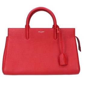 SAINT LAURENT 400413 B680N Cabas Rive Gauche 2-Way Handbag, Red, Women's