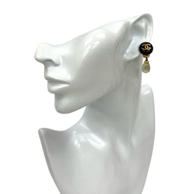 CHANEL Vintage Coco Mark Motif Faux Pearl Earrings, Gold, 35712