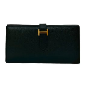 Nearly unused, Q engraved, HERMES Bearn soufflé leather bifold long wallet in black, item number