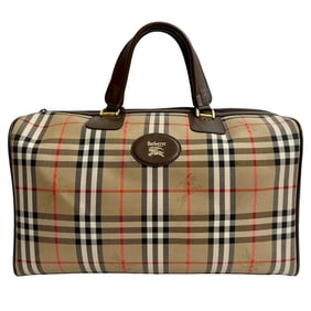 Burberry Nova Check Shadow Horse Logo Canvas and Leather Boston Bag, Brown, 70666