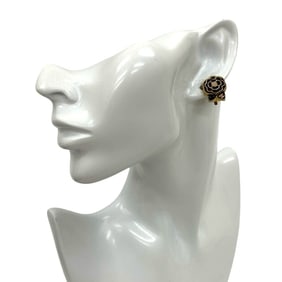 CHANEL Coco Mark Camellia Motif Earrings and Ear Cuffs in Gold Black (60472)