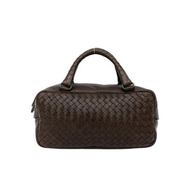 BOTTEGA VENETA Intrecciato Leather Handbag/Mini Boston Bag, Brown, 07085