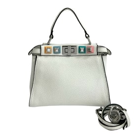 FENDI Peekaboo Mini Leather 2-Way Handbag/Shoulder Bag White/Multicolor 2145b