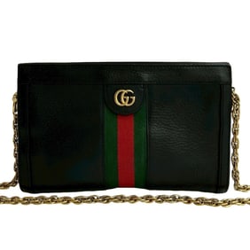 GUCCI Ophidia Small GG Logo Hardware Leather Shoulder Bag/Pochette/Sacoche Black 30118