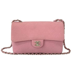 CHANEL Matelasse Coco Mark Cotton Shoulder Bag Pochette Pink 63801