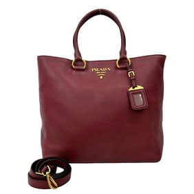 PRADA Prada logo hardware leather 2-way tote bag, handbag, shoulder wine red nso3603