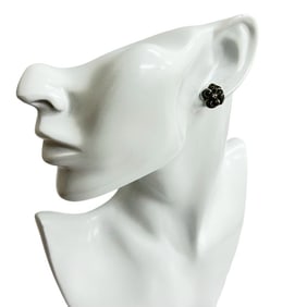 CHANEL Camellia Earrings, Alloy, Women's, Silver/Black, 2052a
