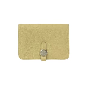 Unused, ?L engraved HERMES Dogon Compact Togo Leather Bi-fold Wallet, Mini, Ivory, 69383