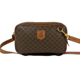 CELINE Vintage Macadam Blason Logo Print Leather Mini Shoulder Bag/Pochette in Brown (30934)
