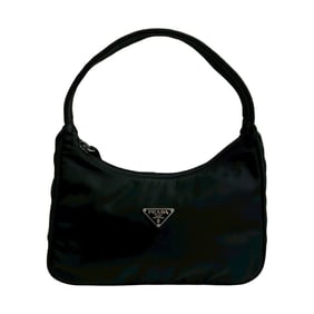 PRADA Prada triangle logo plate hardware Tessuto nylon mini handbag/shoulder bag/pouch in black