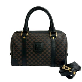 CELINE Vintage Macadam Triomphe Logo Leather 2-Way Handbag/Shoulder Bag in Brown and Black (Product