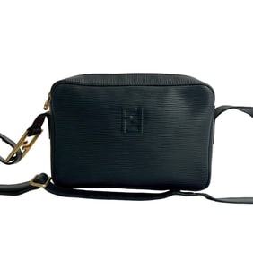 FENDI Vintage FF Logo Epi Leather Shoulder Bag/Pochette/Sacoche in Navy Blue 948-1