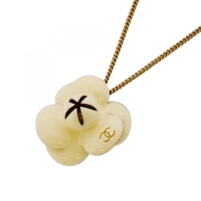 Chanel Necklace Coco Mark Camellia GP Plated Gold Ivory Women's P1404637