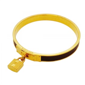 Hermes Kelly Bangle, GP Plated Leather, Gold and Brown, Women's