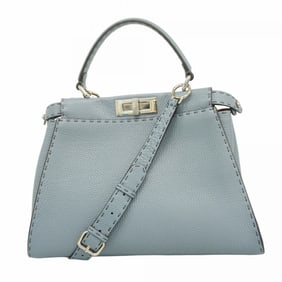 Fendi Selleria Peekaboo Leather Handbag, Blue, 2-Way Bag for Women